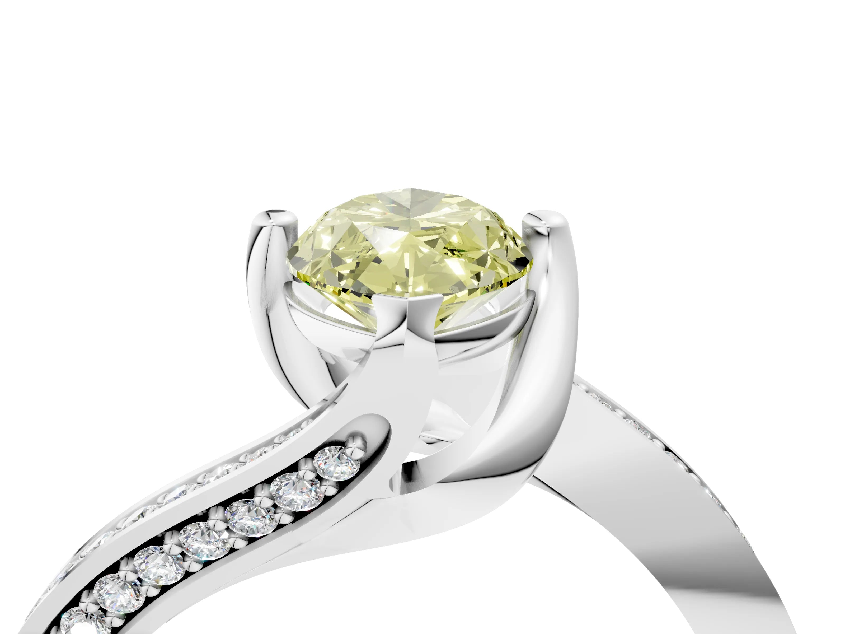 White gold Fancy Yellow Marquise Cut Solitaire Diamond Twist Band with Pavé Setting and Four-Prong Setting_16
