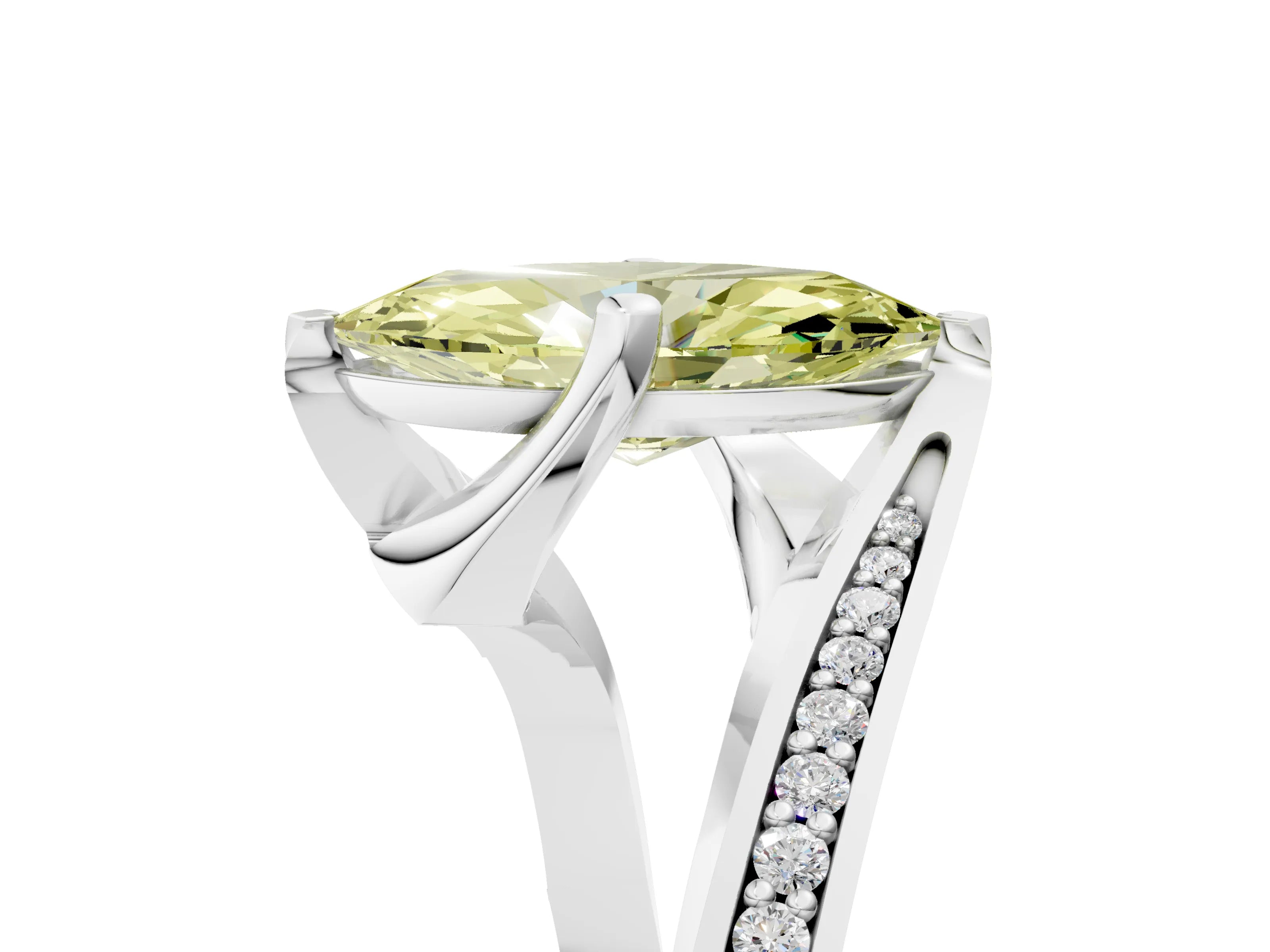 White gold Fancy Yellow Marquise Cut Solitaire Diamond Twist Band with Pavé Setting and Four-Prong Setting_17