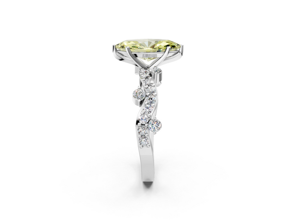 Platinum Fancy Yellow Marquise  Cut Solitaire Diamond Twisted Band with Pave Setting