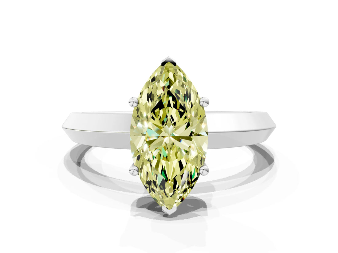 White gold Fancy Yellow Marquise  Cut Solitaire Engagement Ring with Flat Band and Four-Prong Setting