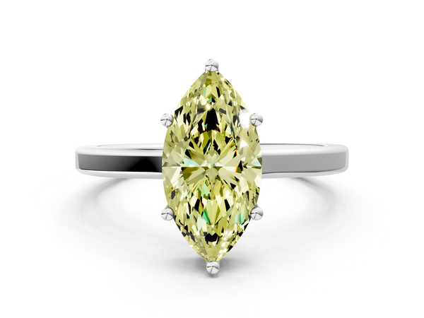 White gold Fancy Yellow Marquise  Cut Solitaire Engagement Ring with Four-Prong Setting on a Classic Band