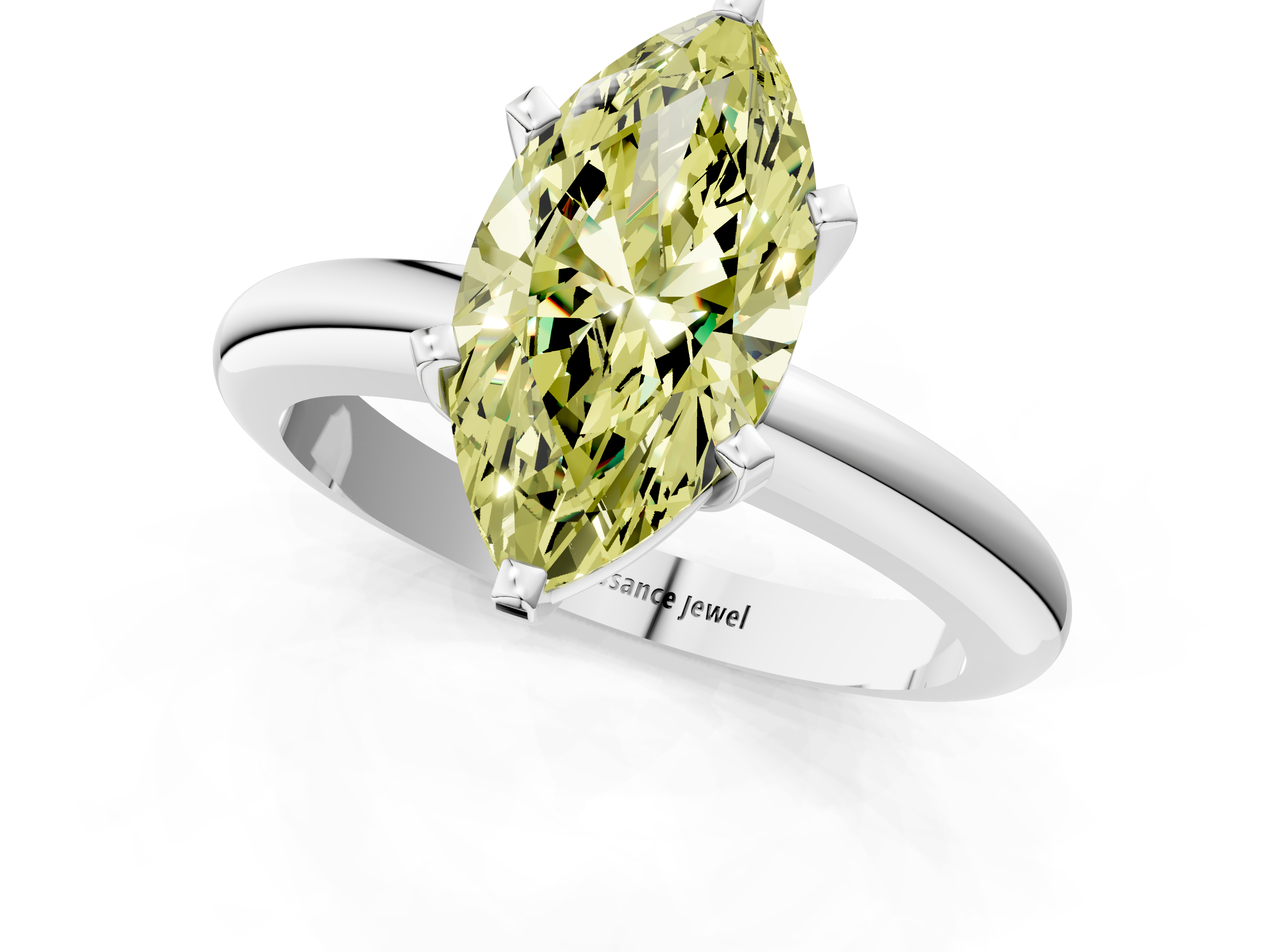 White gold Fancy Yellow Marquise  Cut Solitaire Engagement Ring with Round Band and Four-Prong Setting_1