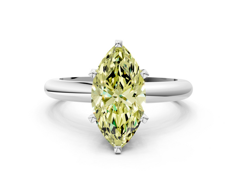 White gold Fancy Yellow Marquise  Cut Solitaire Engagement Ring with Round Band and Four-Prong Setting