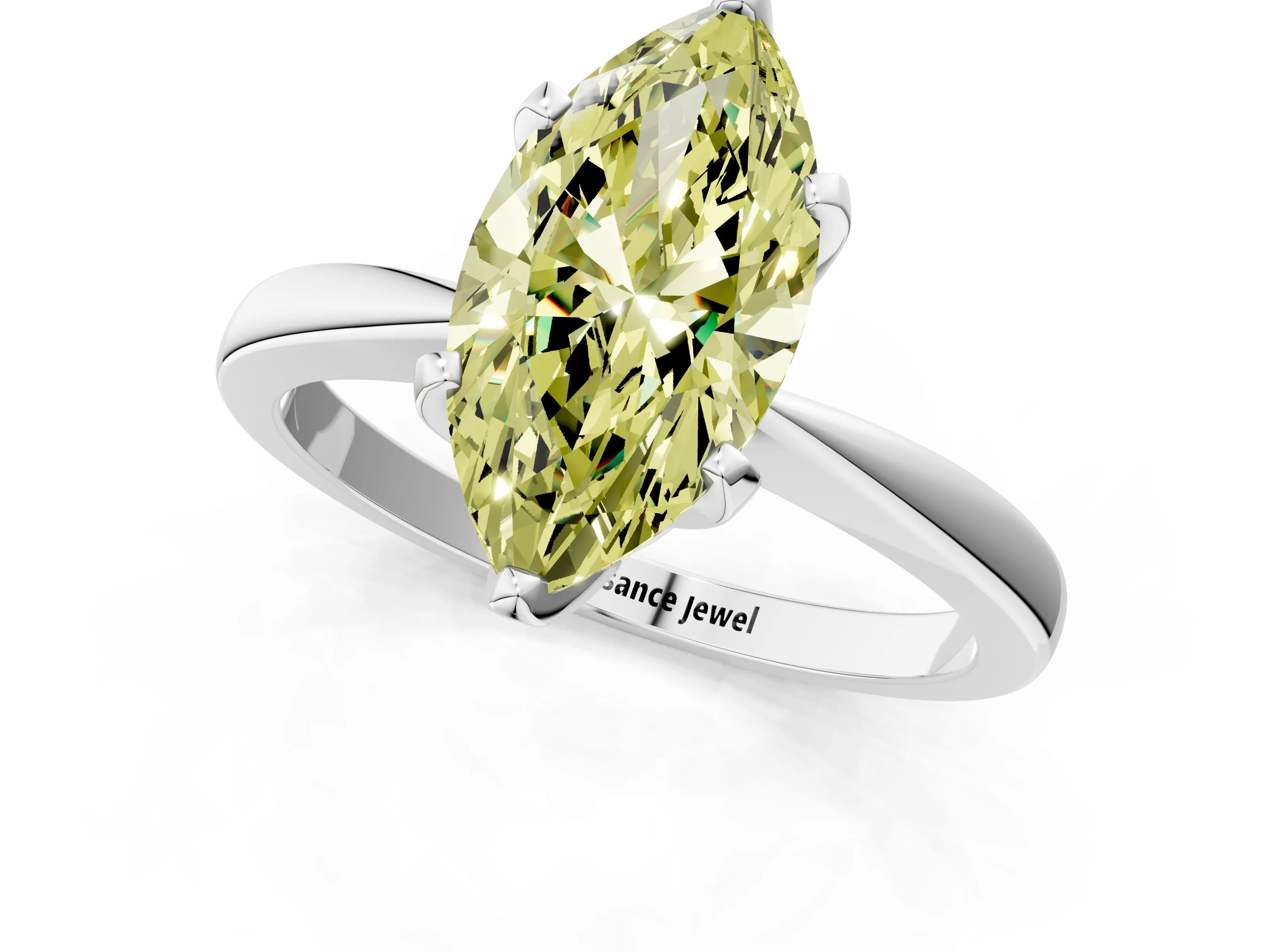 White gold Fancy Yellow Marquise Cut Solitaire Engagement Ring with Six-Prong Setting and Tapered Band_1