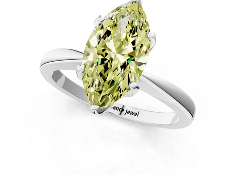 White gold Fancy Yellow Marquise Cut Solitaire Engagement Ring with Six-Prong Setting and Tapered Band_1