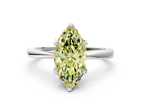 White gold Fancy Yellow Marquise Cut Solitaire Engagement Ring with Six-Prong Setting and Tapered Band