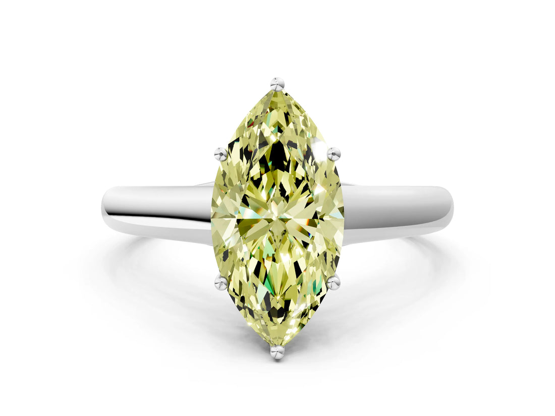White gold Fancy Yellow Marquise Cut Solitaire Engagement Ring with Tapered Band and Four-Prong Setting_15