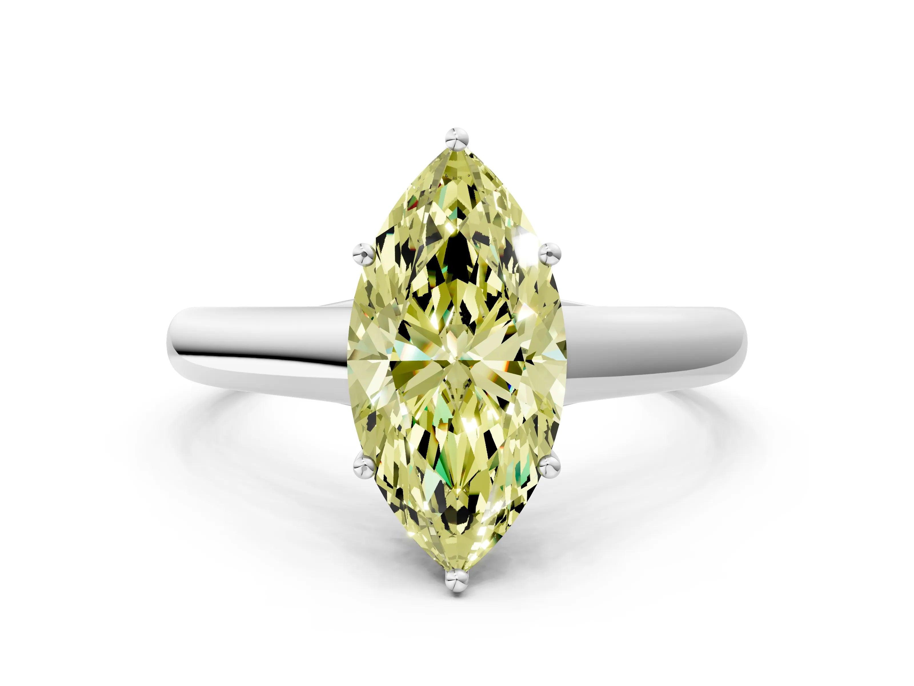 White gold Fancy Yellow Marquise Cut Solitaire Engagement Ring with Tapered Band and Four-Prong Setting_15
