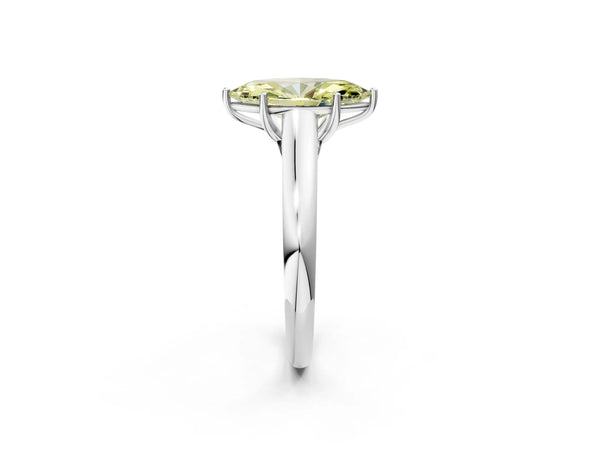 White gold Fancy Yellow Marquise Cut Solitaire Engagement Ring with Tapered Band and Four-Prong Setting