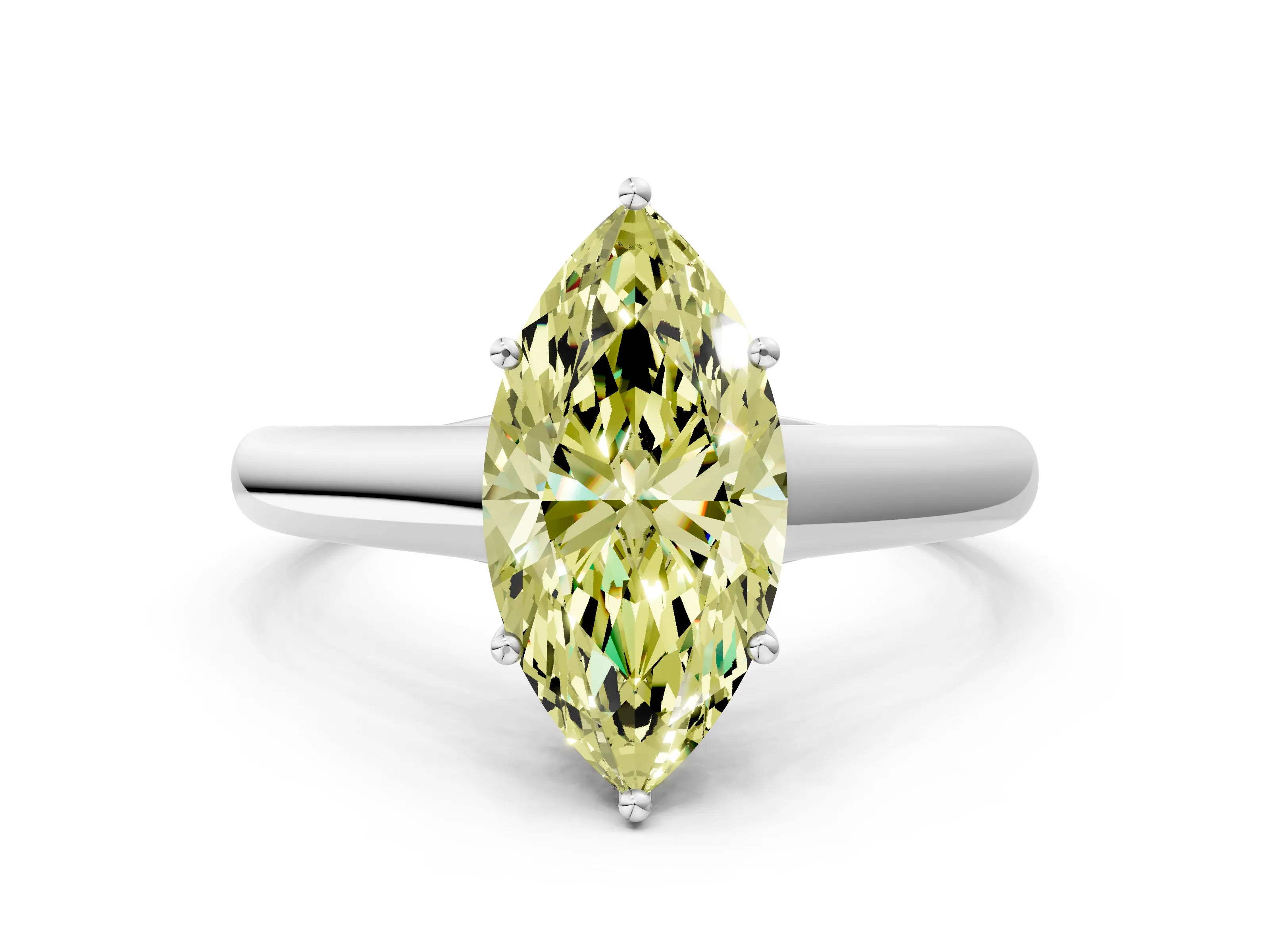 White gold Fancy Yellow Marquise Cut Solitaire Engagement Ring with Tapered Band and Four-Prong Setting_3