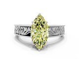 White gold Fancy Yellow Marquise  Cut Solitaire Engraved Band with Four-Prong Setting
