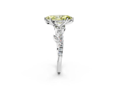 White gold Fancy Yellow Marquise Cut Solitaire Leaf-Inspired Diamond Ring with Pavé Band and Four-Prong Setting_14