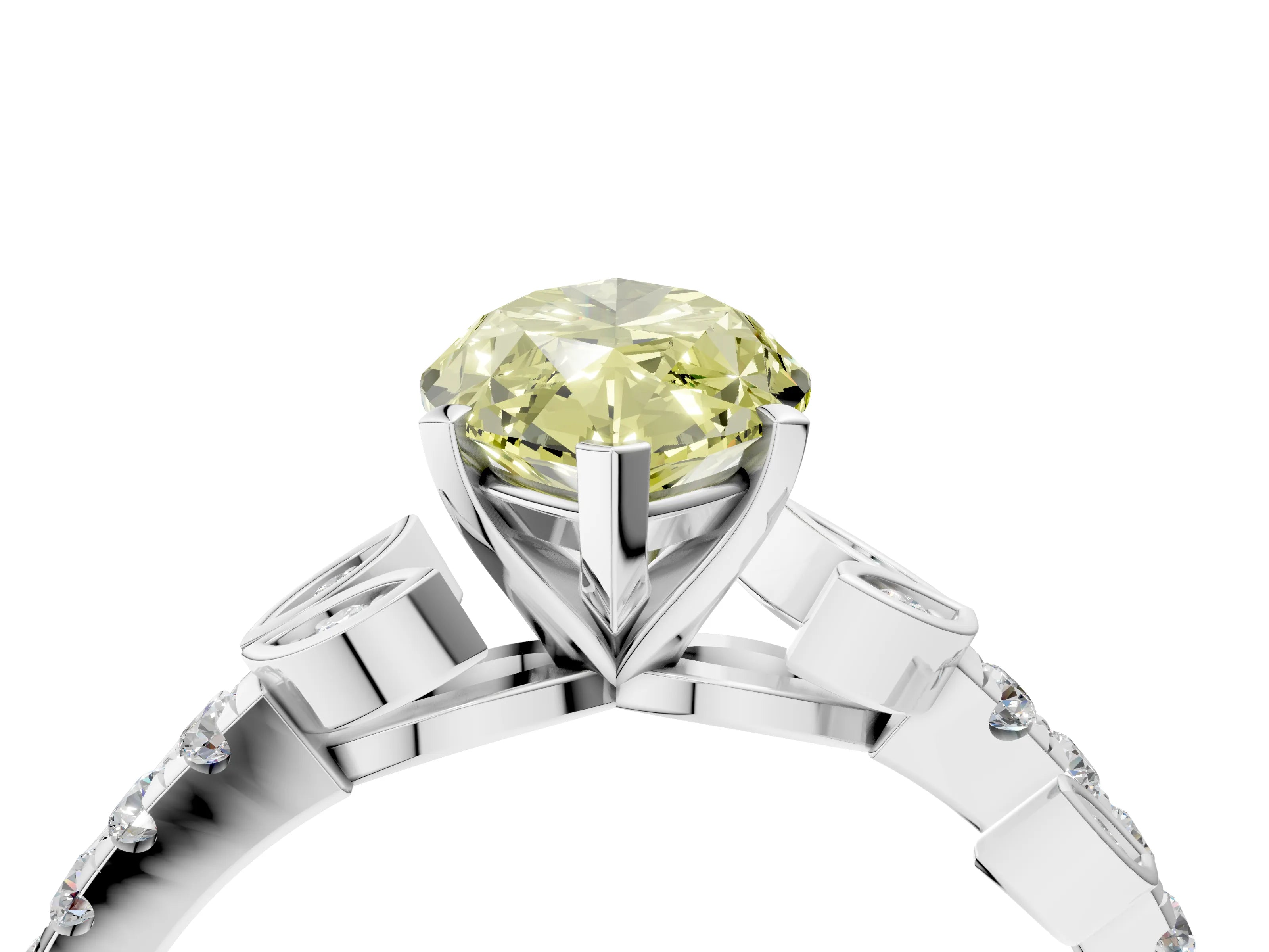 White gold Fancy Yellow Marquise Cut Solitaire Leaf-Inspired Diamond Ring with Pavé Band and Four-Prong Setting_52