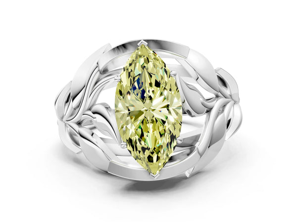 White Gold Marquise Pave Leaf Bypass Engagement Ring Setting for Fancy Yellow Center