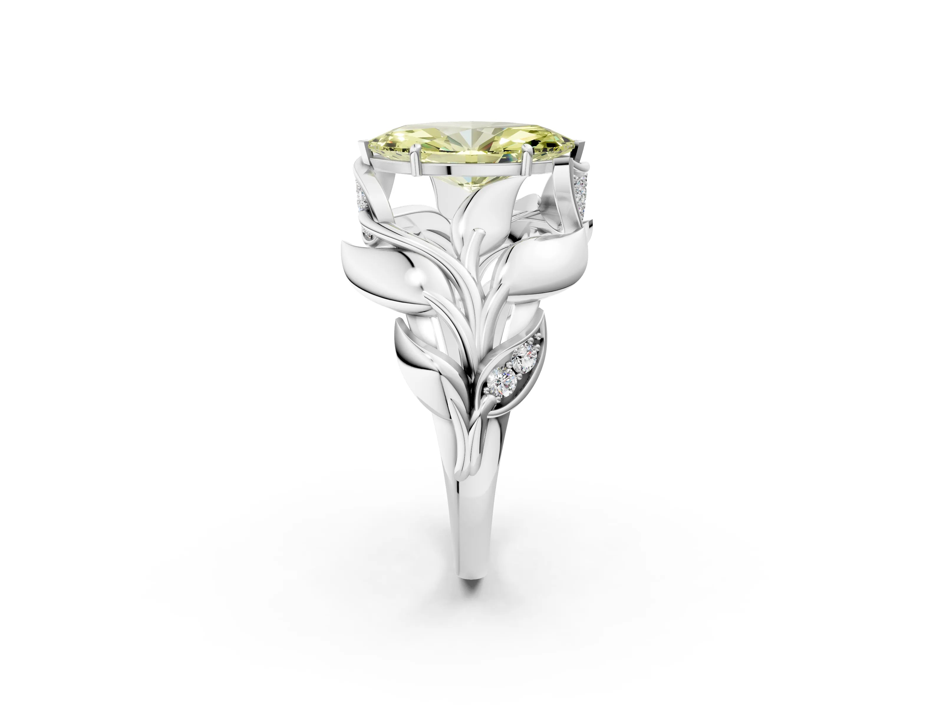 White gold Fancy Yellow Marquise Cut Solitaire Leaf-Inspired Engagement Ring with Prong Setting_2
