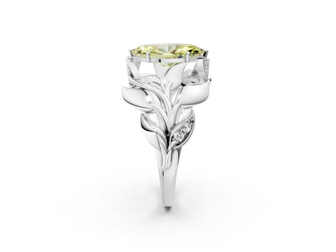 White gold Fancy Yellow Marquise Cut Solitaire Leaf-Inspired Engagement Ring with Prong Setting_2