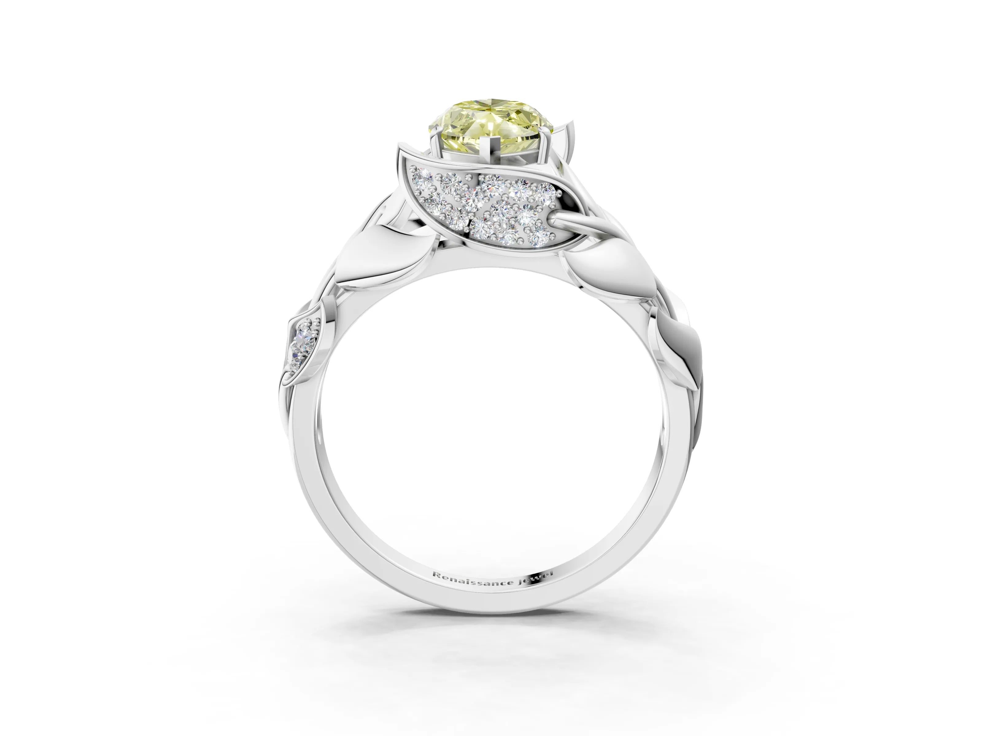 White gold Fancy Yellow Marquise Cut Solitaire Leaf-Inspired Engagement Ring with Prong Setting_3