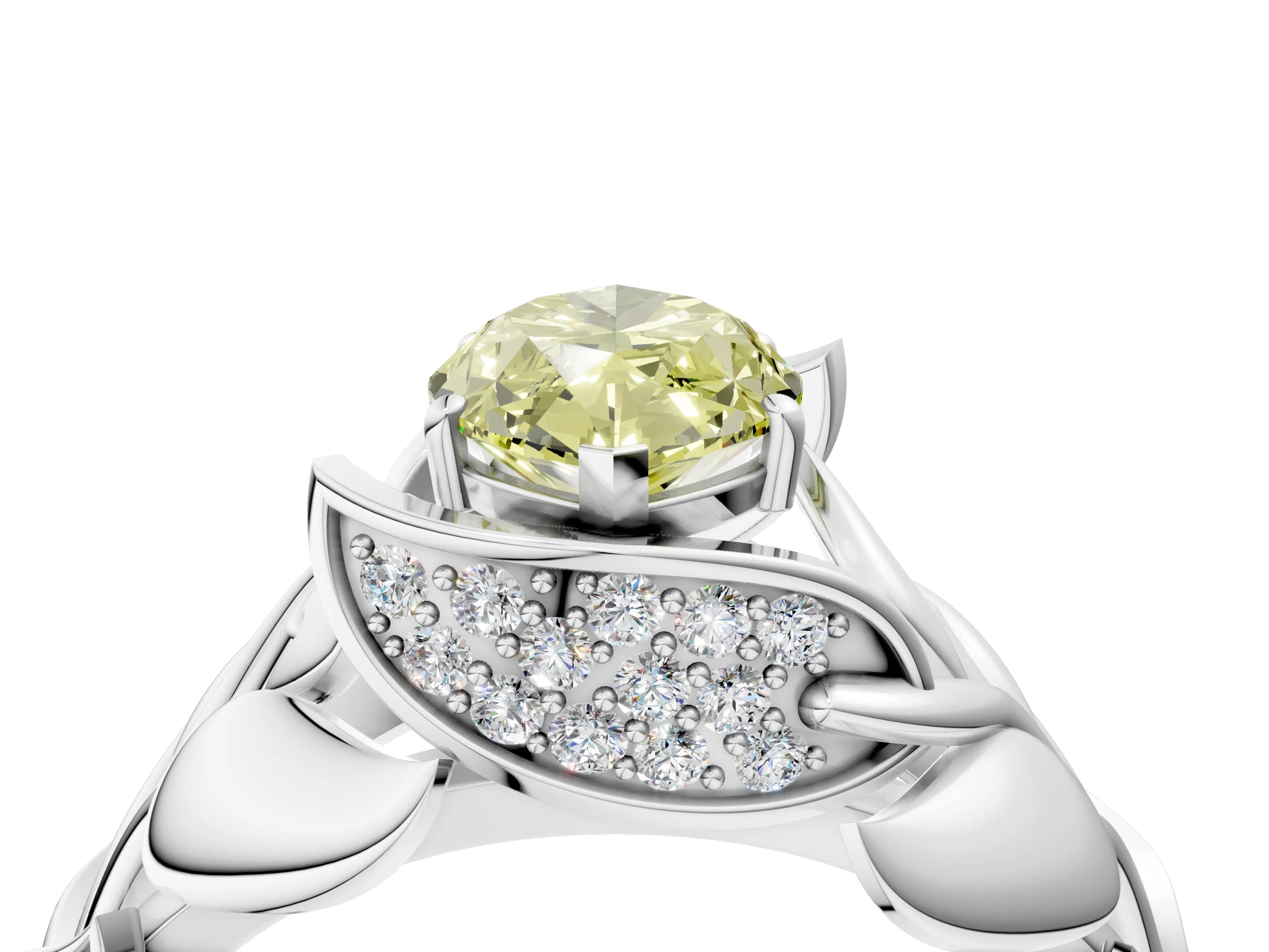 White gold Fancy Yellow Marquise Cut Solitaire Leaf-Inspired Engagement Ring with Prong Setting_4