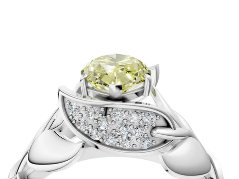 White gold Fancy Yellow Marquise Cut Solitaire Leaf-Inspired Engagement Ring with Prong Setting_4