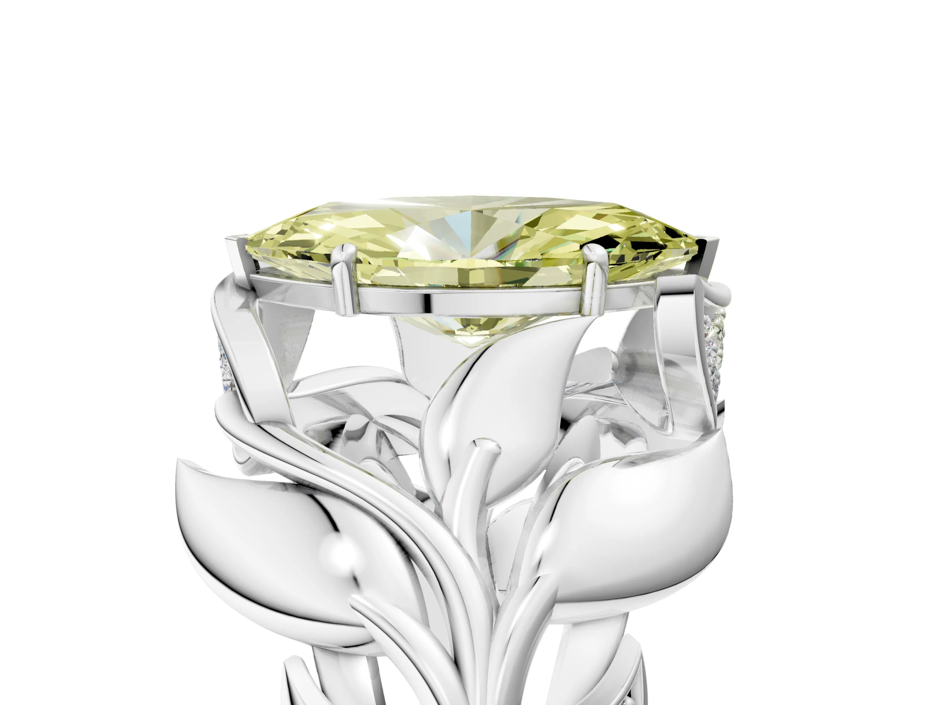White gold Fancy Yellow Marquise Cut Solitaire Leaf-Inspired Engagement Ring with Prong Setting_5