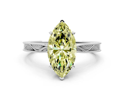 White gold Fancy Yellow Marquise Cut Solitaire Milgrain Engraved Band with Four-Prong Setting_12