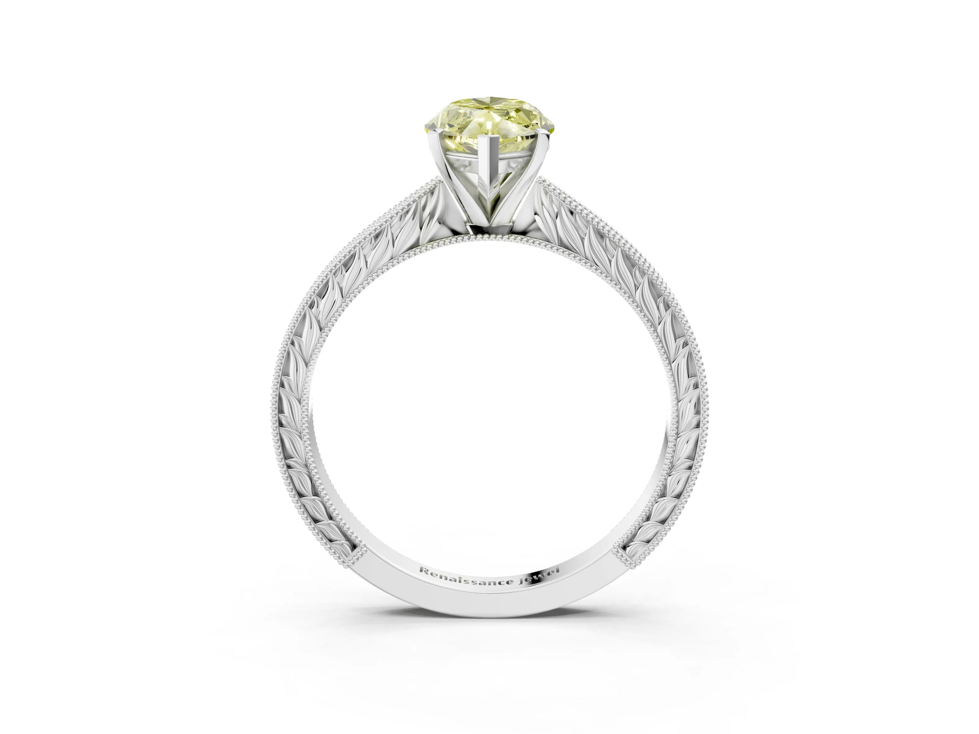 White gold Fancy Yellow Marquise Cut Solitaire Milgrain Engraved Band with Four-Prong Setting_15