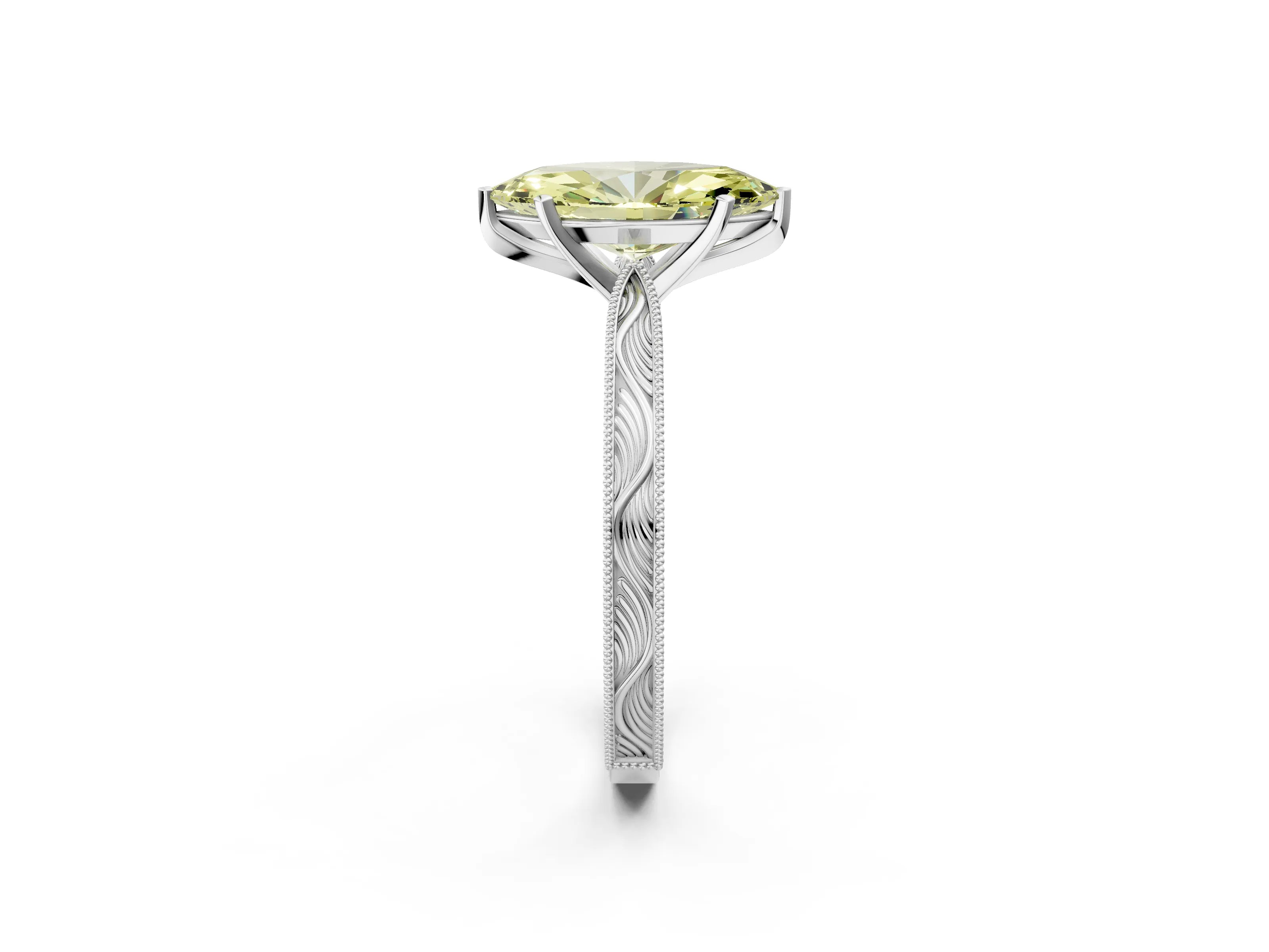 White gold Fancy Yellow Marquise Cut Solitaire Milgrain Engraved Band with Four-Prong Setting_2