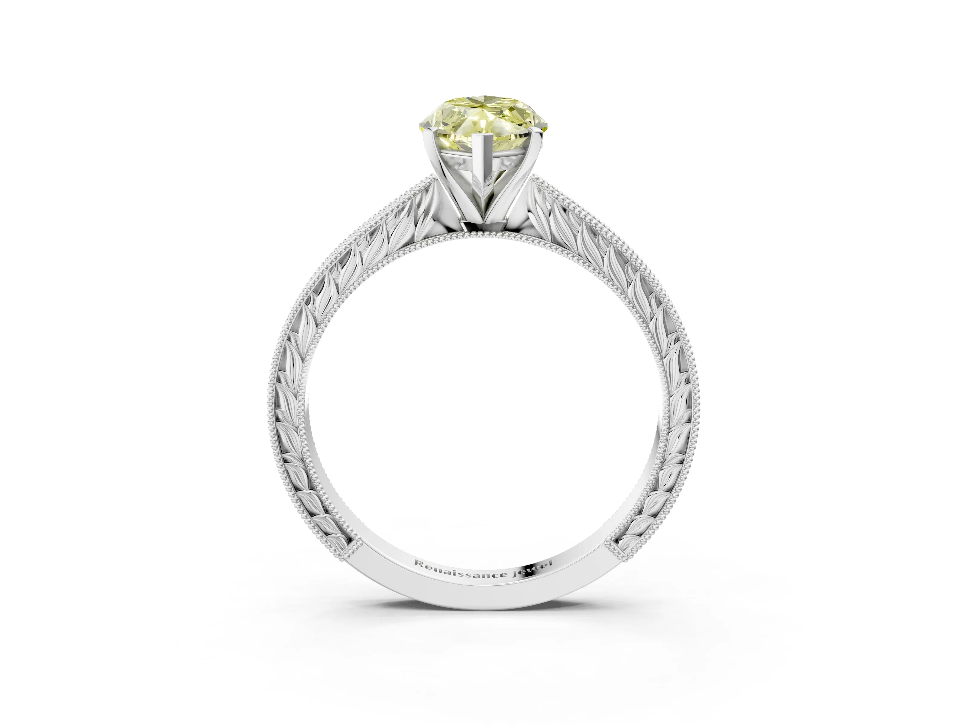 White gold Fancy Yellow Marquise Cut Solitaire Milgrain Engraved Band with Four-Prong Setting_3