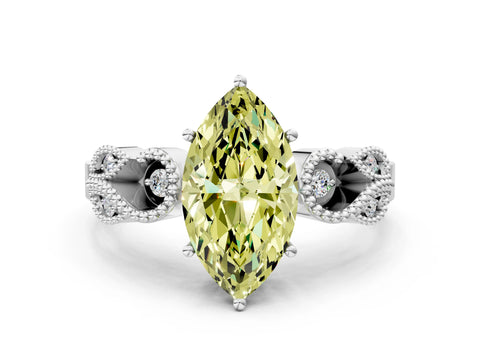 White gold Fancy Yellow Marquise Cut Solitaire Milgrain Leaf Band with Prong Setting_12