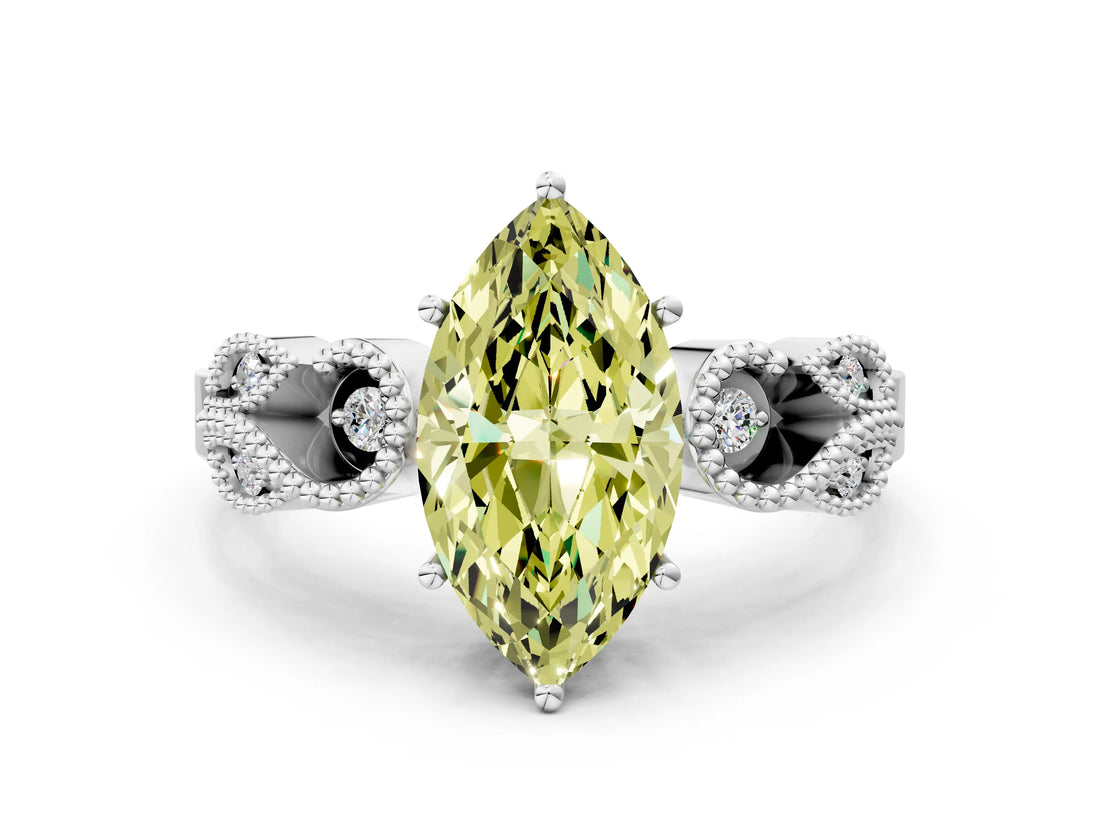White gold Fancy Yellow Marquise Cut Solitaire Milgrain Leaf Band with Prong Setting_12