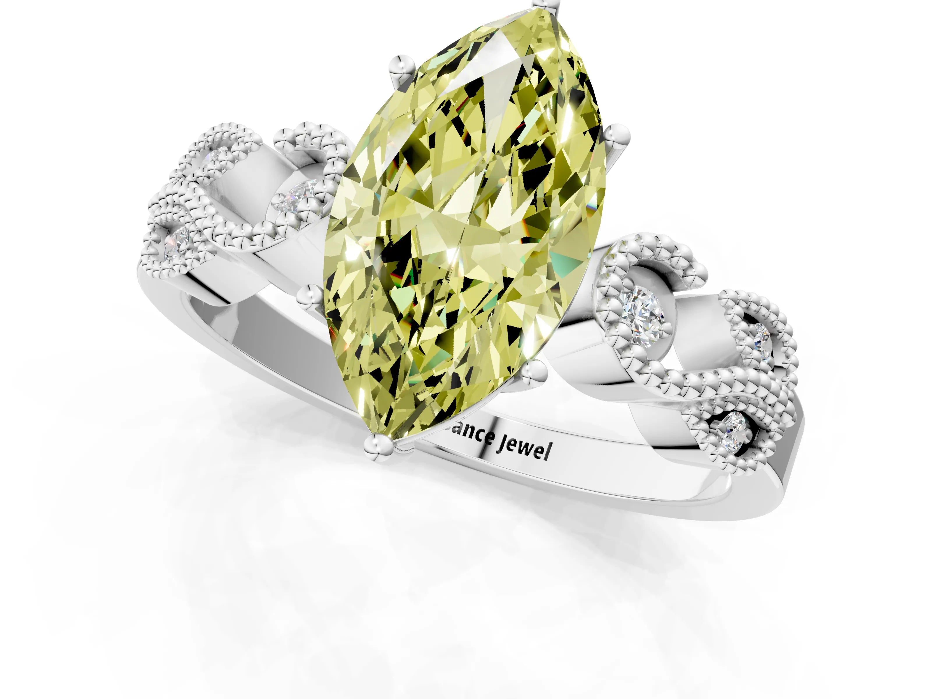 White gold Fancy Yellow Marquise Cut Solitaire Milgrain Leaf Band with Prong Setting_13