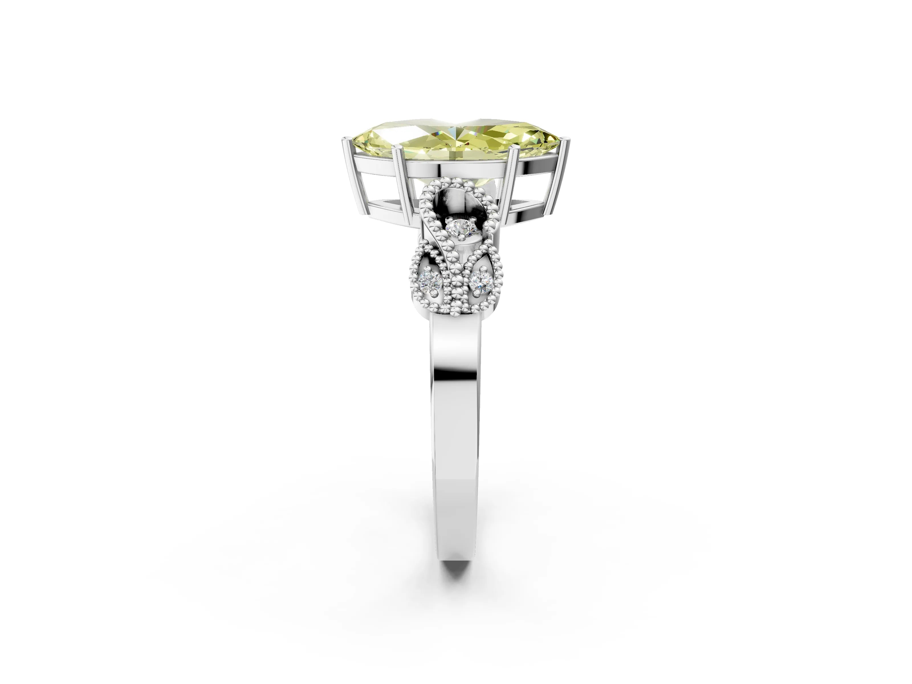 White gold Fancy Yellow Marquise Cut Solitaire Milgrain Leaf Band with Prong Setting_14