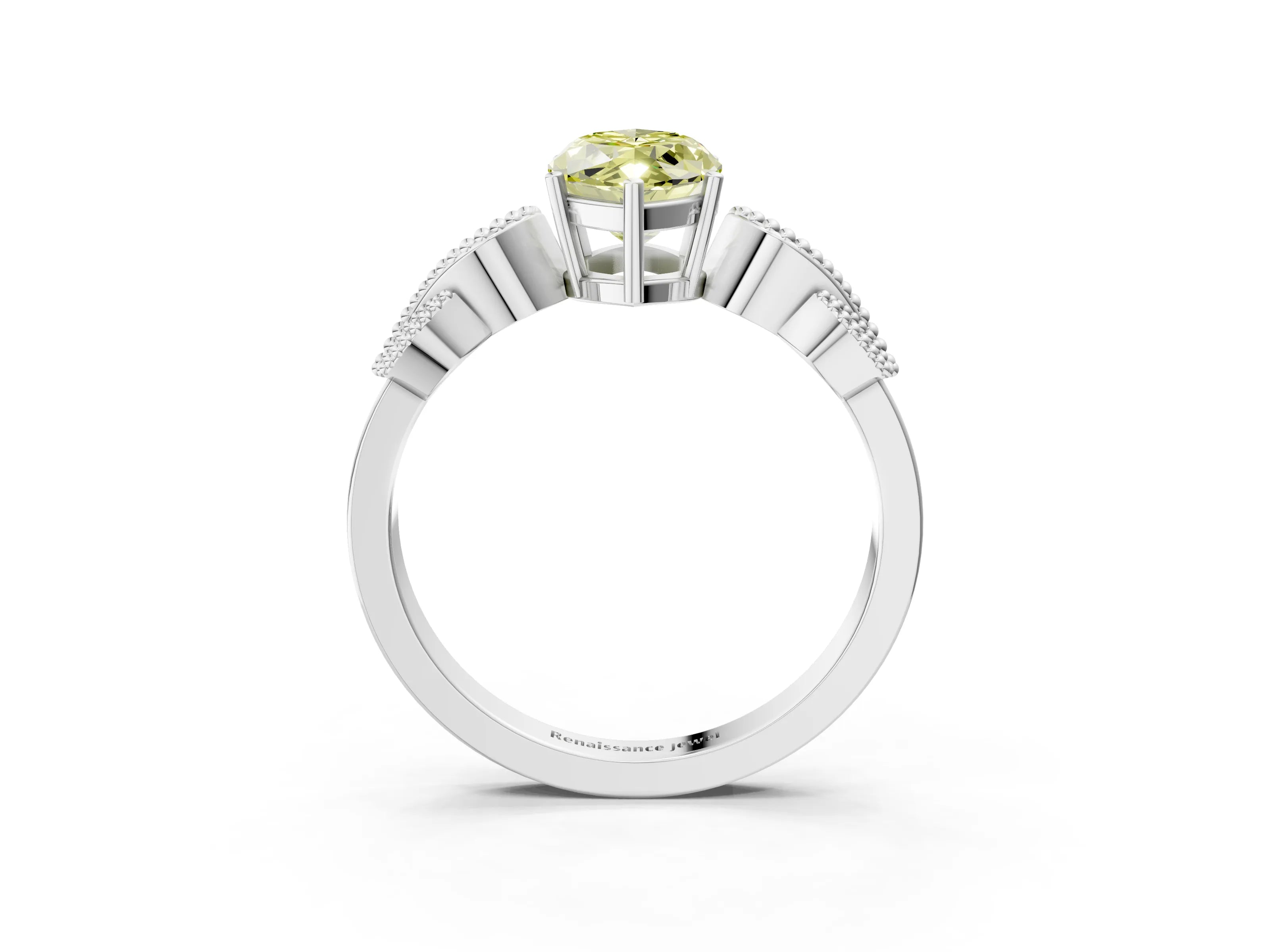 White gold Fancy Yellow Marquise Cut Solitaire Milgrain Leaf Band with Prong Setting_3
