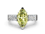 White gold Fancy Yellow Marquise Cut Solitaire Princess Side Stone Engraved Band Prong Setting Ring_12