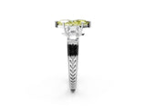 White gold Fancy Yellow Marquise Cut Solitaire Princess Side Stone Engraved Band Prong Setting Ring_14