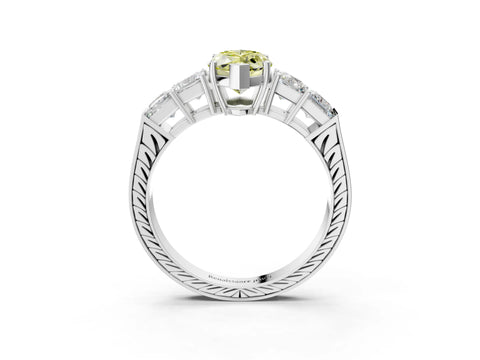 White gold Fancy Yellow Marquise Cut Solitaire Princess Side Stone Engraved Band Prong Setting Ring_15