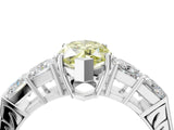 White gold Fancy Yellow Marquise Cut Solitaire Princess Side Stone Engraved Band Prong Setting Ring_16