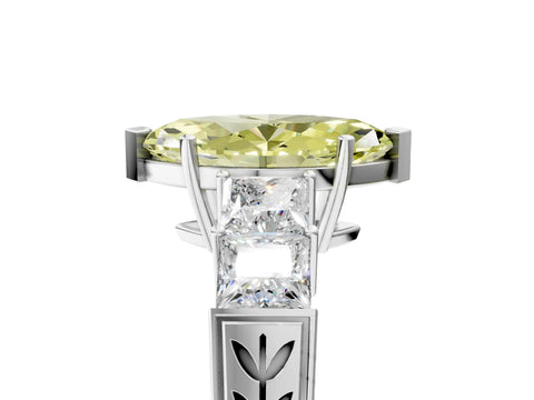 White gold Fancy Yellow Marquise Cut Solitaire Princess Side Stone Engraved Band Prong Setting Ring_17