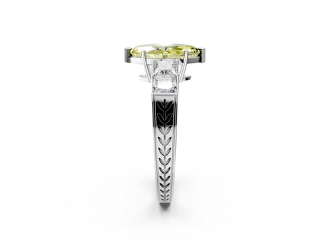 White gold Fancy Yellow Marquise Cut Solitaire Princess Side Stone Engraved Band Prong Setting Ring_2