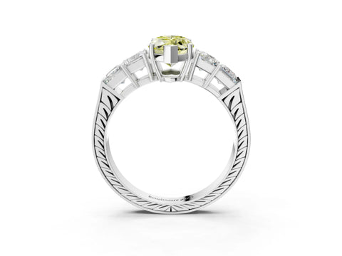 White gold Fancy Yellow Marquise Cut Solitaire Princess Side Stone Engraved Band Prong Setting Ring_3