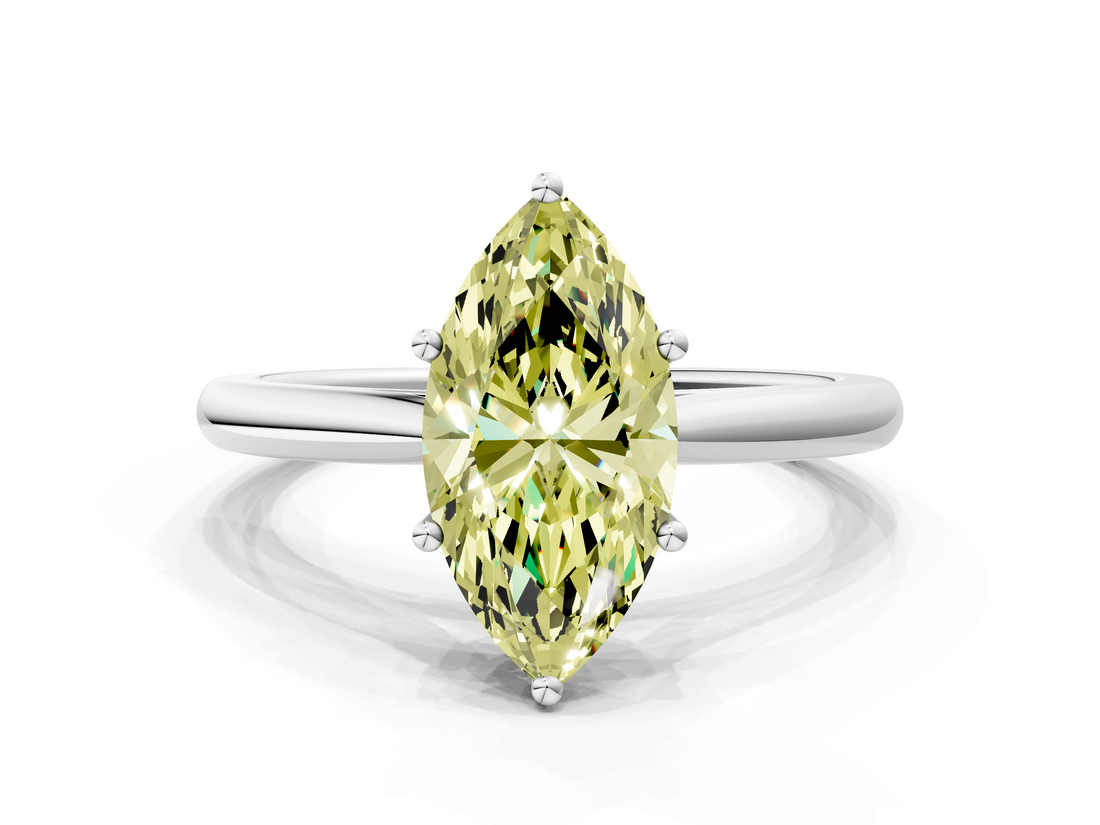 White gold Fancy Yellow Marquise  Cut Solitaire Ring with Cathedral Band and Four-Prong Setting