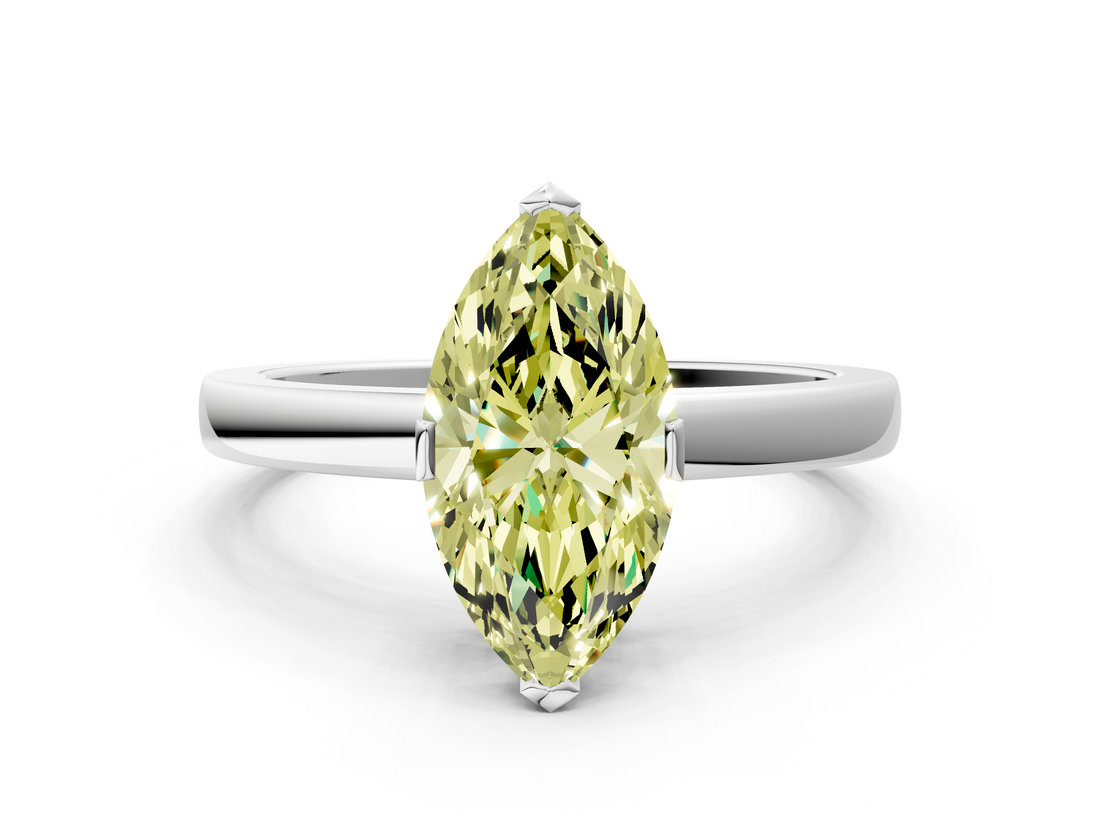 White gold Fancy Yellow Marquise  Cut Solitaire Ring with Four-Prong Setting and Classic Band