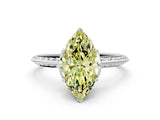 White gold Fancy Yellow Marquise Cut Solitaire Split Shank Pave Diamond Engagement Ring with Four-Prong Setting