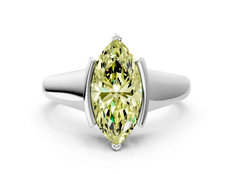 White gold Fancy Yellow Marquise Cut Solitaire Tension Set Diamond Ring with Split Shank Band