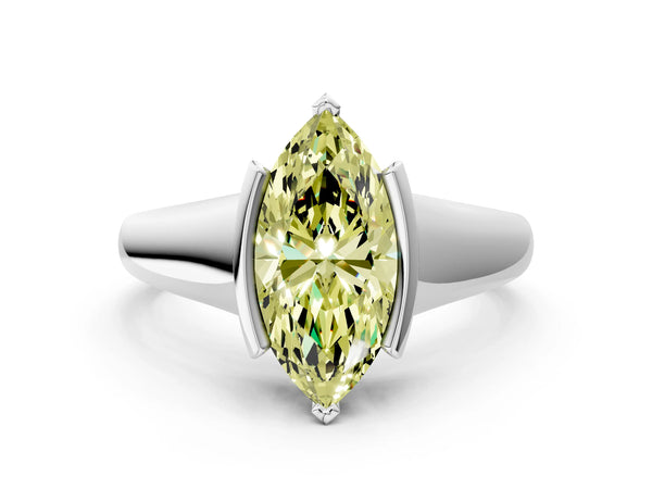 Platinum Fancy Yellow Marquise Cut Solitaire Tension Set Diamond Ring with Split Shank Band