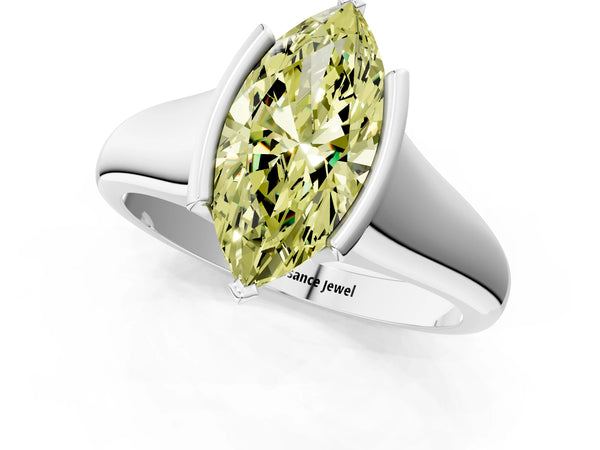 Platinum Fancy Yellow Marquise Cut Solitaire Tension Set Diamond Ring with Split Shank Band