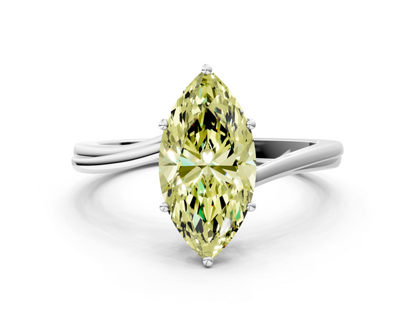 White gold Fancy Yellow Marquise  Cut Solitaire Twist Band Ring with Four-Prong Setting