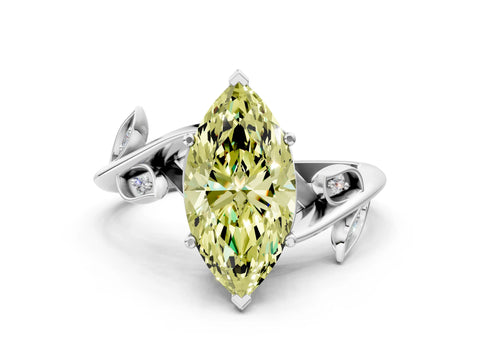 White gold Fancy Yellow Marquise Cut Solitaire Twist Engagement Ring with Leaf Accents and Prong Setting_12
