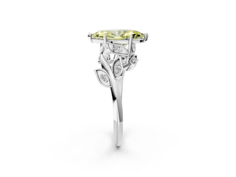 White gold Fancy Yellow Marquise Cut Solitaire Twist Engagement Ring with Leaf Accents and Prong Setting_14
