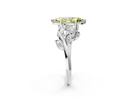 White gold Fancy Yellow Marquise Cut Solitaire Twist Engagement Ring with Leaf Accents and Prong Setting_14